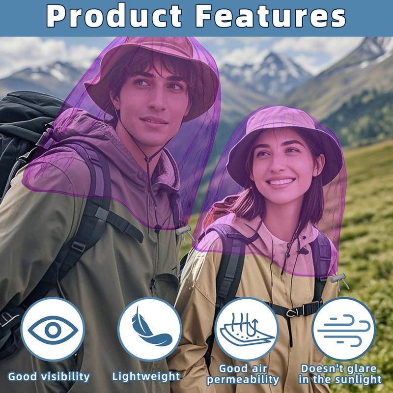 JayruiMice 2 Pack Ultra Large Mosquito Net 42x25 Inches Mosquito Head Net Oversized Insect Netting Bug Fits Most Hats for Gardening Hiking Fishing Traveling(Purple) - Image 4